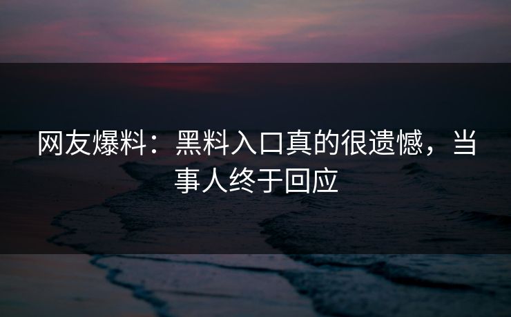 网友爆料：黑料入口真的很遗憾，当事人终于回应