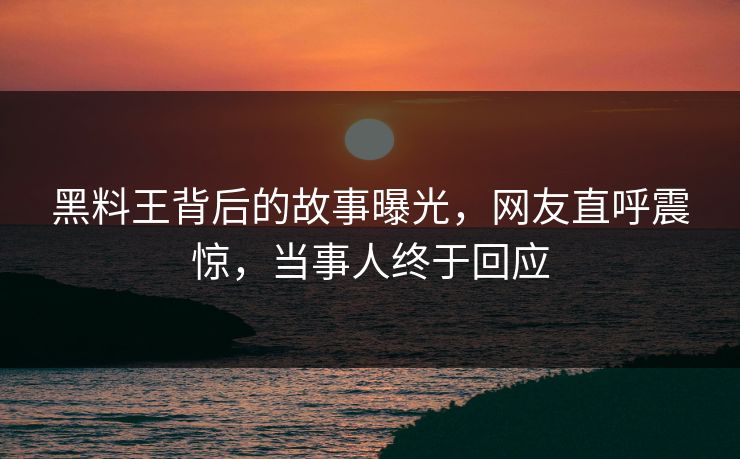 黑料王背后的故事曝光，网友直呼震惊，当事人终于回应