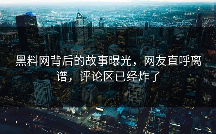 黑料网背后的故事曝光，网友直呼离谱，评论区已经炸了