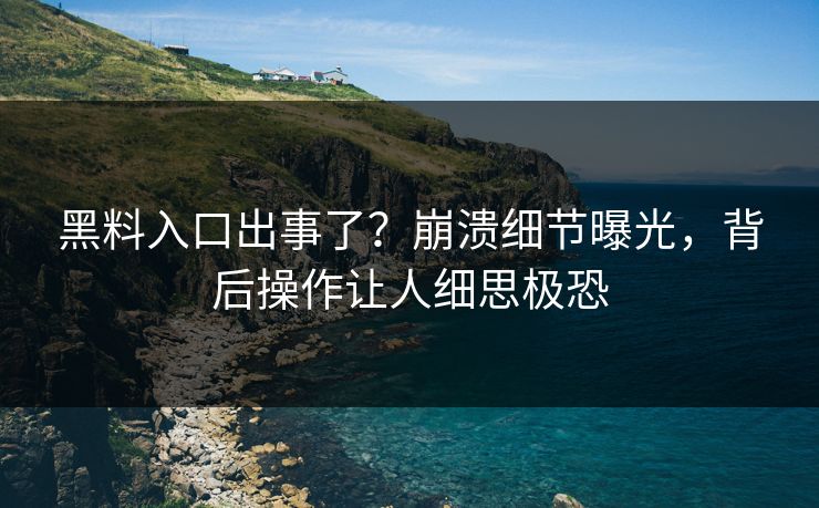 黑料入口出事了？崩溃细节曝光，背后操作让人细思极恐