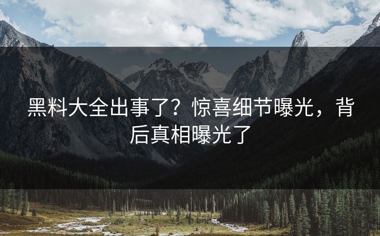 黑料大全出事了？惊喜细节曝光，背后真相曝光了