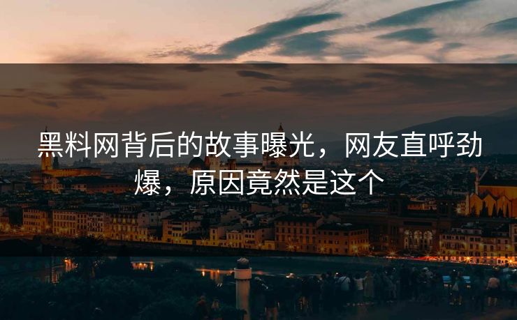 黑料网背后的故事曝光，网友直呼劲爆，原因竟然是这个