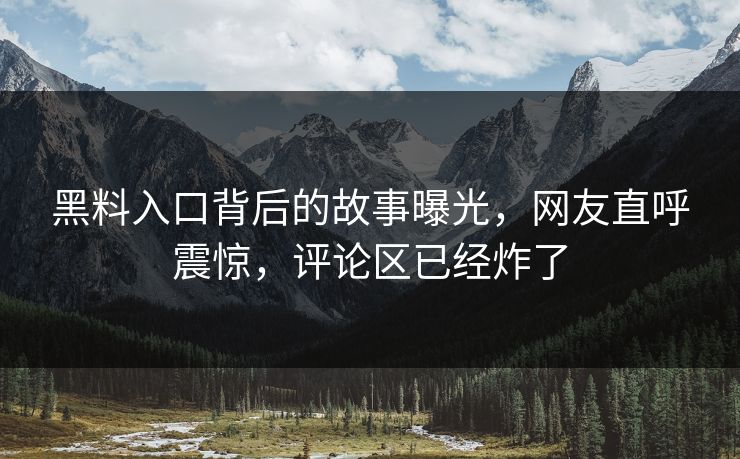 黑料入口背后的故事曝光，网友直呼震惊，评论区已经炸了
