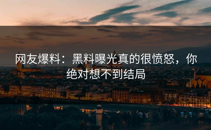 网友爆料：黑料曝光真的很愤怒，你绝对想不到结局