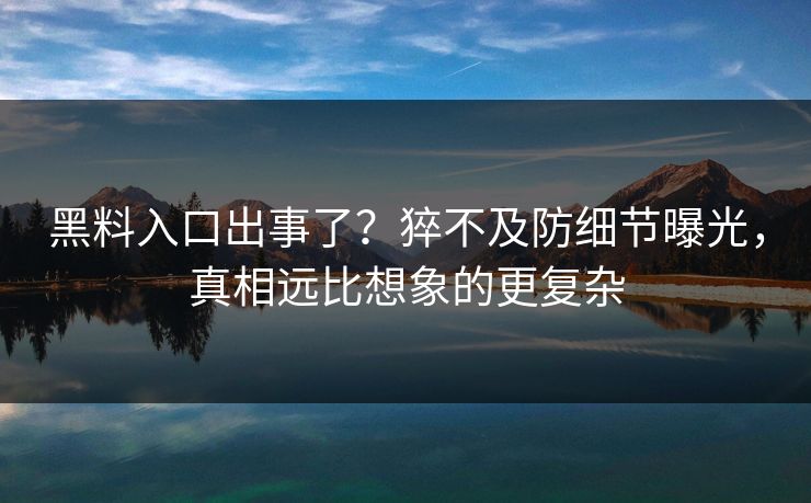 黑料入口出事了？猝不及防细节曝光，真相远比想象的更复杂