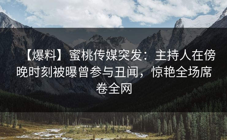 【爆料】蜜桃传媒突发：主持人在傍晚时刻被曝曾参与丑闻，惊艳全场席卷全网