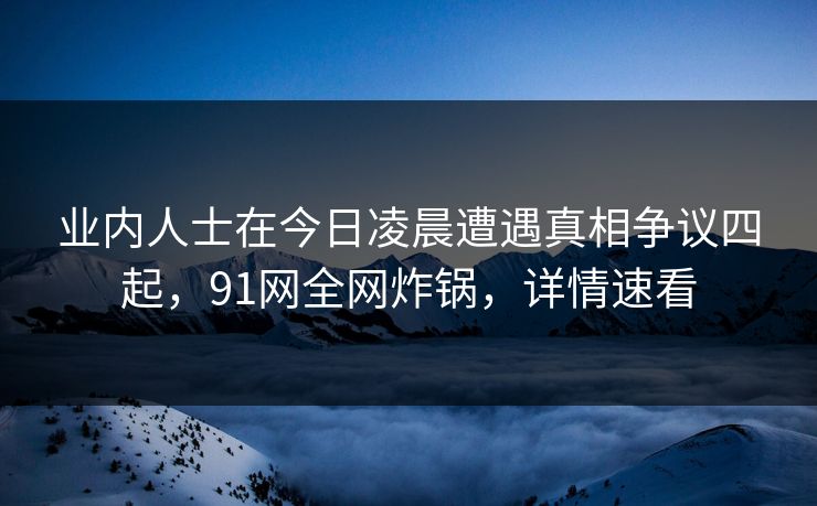 业内人士在今日凌晨遭遇真相争议四起，91网全网炸锅，详情速看