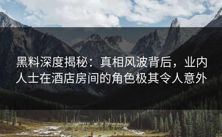 黑料深度揭秘：真相风波背后，业内人士在酒店房间的角色极其令人意外