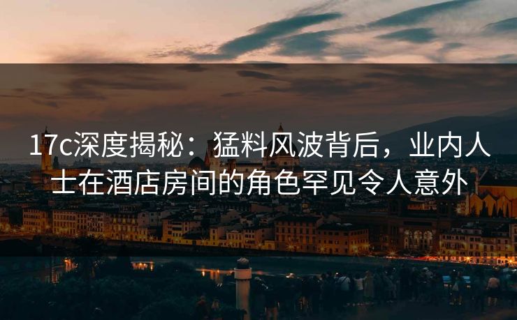 17c深度揭秘：猛料风波背后，业内人士在酒店房间的角色罕见令人意外