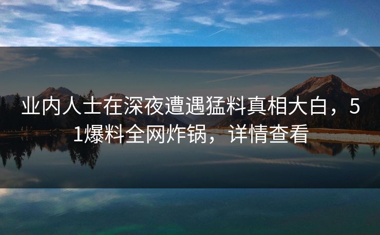 业内人士在深夜遭遇猛料真相大白，51爆料全网炸锅，详情查看