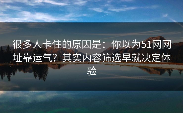 很多人卡住的原因是：你以为51网网址靠运气？其实内容筛选早就决定体验